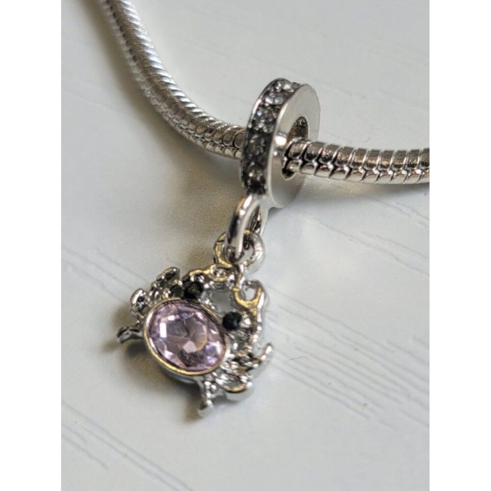 NWT! For Pandora Charm Bracelet Pastel Pink and Silver Color Crab Dangle Charm